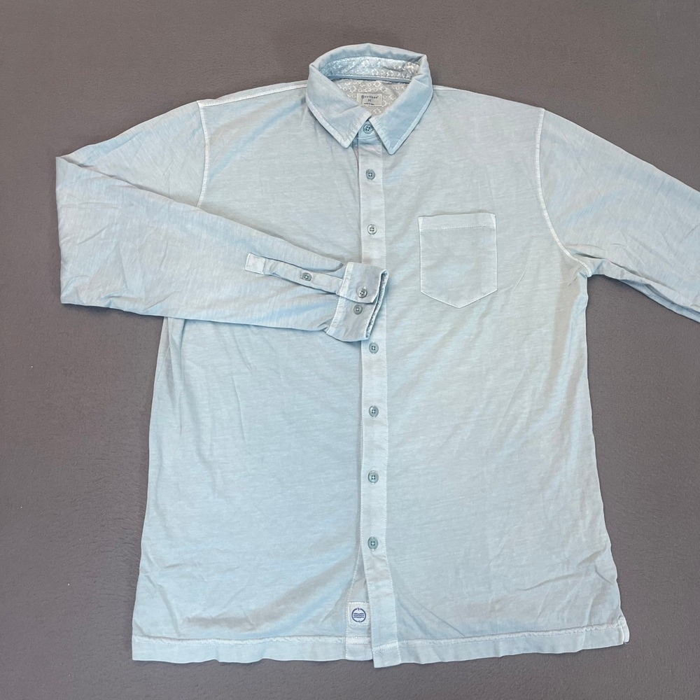 Reworn Mens Medium Light Blue Cotton Jersey Knit‎ Button Down Long Sleeve Shirt